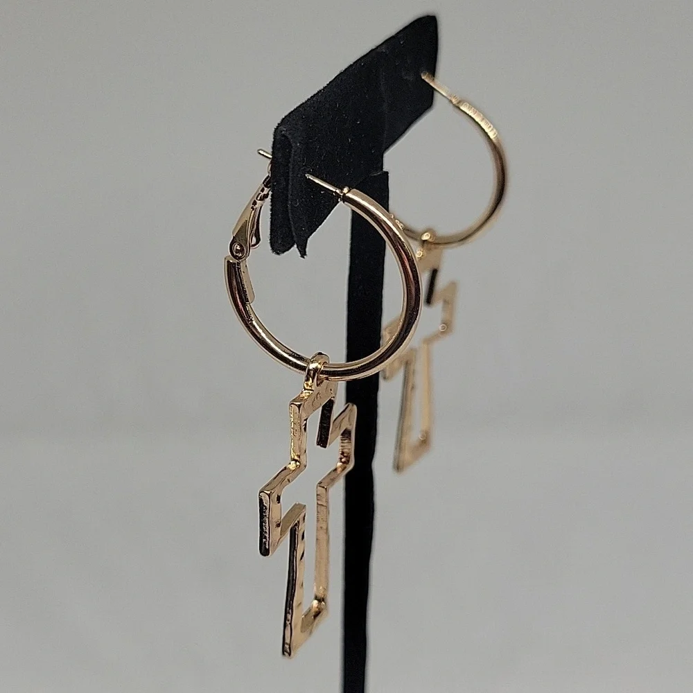 Gold Tone Hollow Out Cross Dangle 2.5